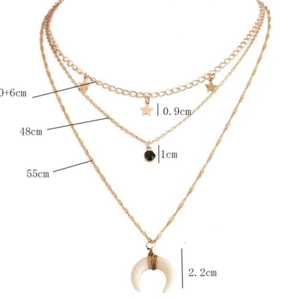 Layered Bohemian Horn & Stars Necklace - Picture 4 of 5
